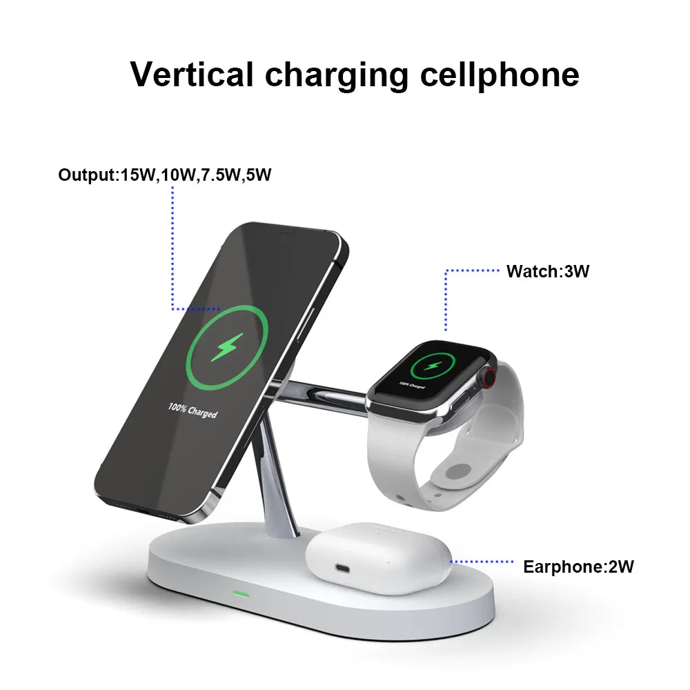 3 in 1 Wireless Charger Stand for iPhone 16/15/14/13/12 Apple Watch 7/6/5/4 AirPods 3/2 pro Fast Charging Station with LED Indicator