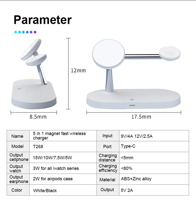 3 in 1 Wireless Charger Stand for iPhone 16/15/14/13/12 Apple Watch 7/6/5/4 AirPods 3/2 pro Fast Charging Station with LED Indicator