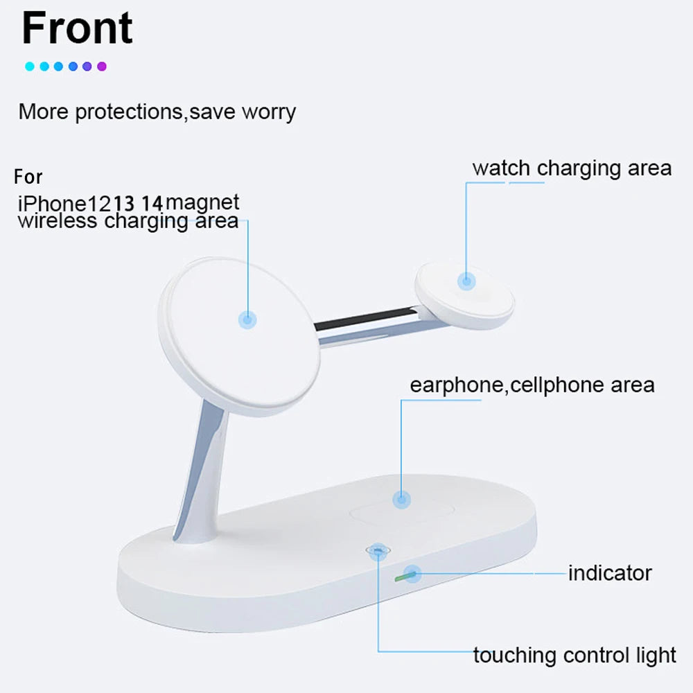 3 in 1 Wireless Charger Stand for iPhone 16/15/14/13/12 Apple Watch 7/6/5/4 AirPods 3/2 pro Fast Charging Station with LED Indicator