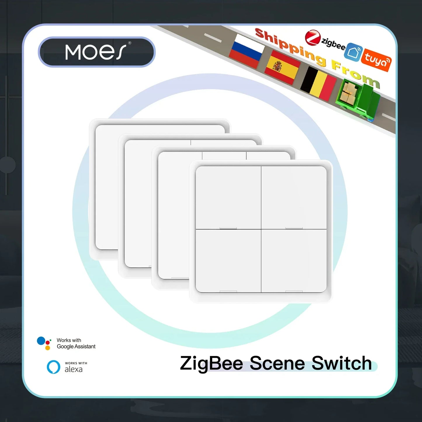 Tuya MOES 4 Gang Tuya ZigBee Wireless Scene Switch