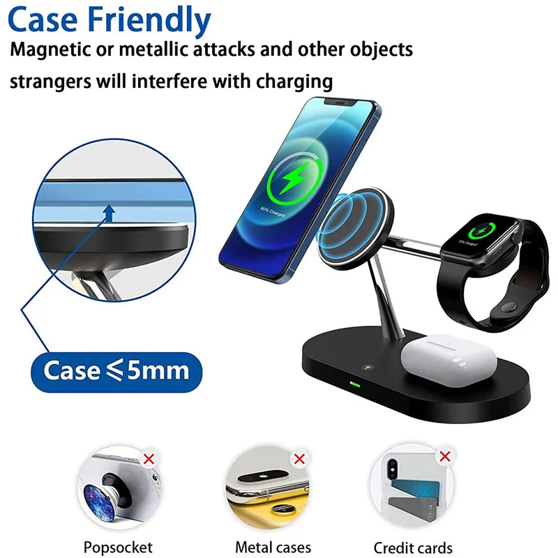3 in 1 Wireless Charger Stand for iPhone 16/15/14/13/12 Apple Watch 7/6/5/4 AirPods 3/2 pro Fast Charging Station with LED Indicator
