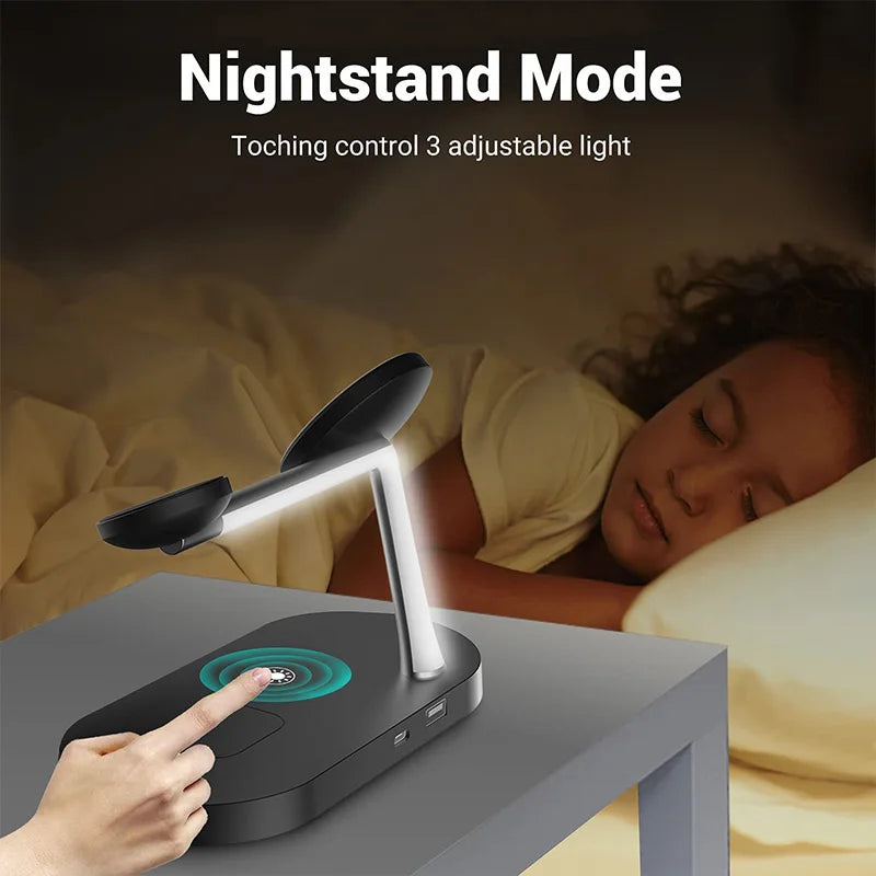 3 in 1 Wireless Charger Stand for iPhone 16/15/14/13/12 Apple Watch 7/6/5/4 AirPods 3/2 pro Fast Charging Station with LED Indicator