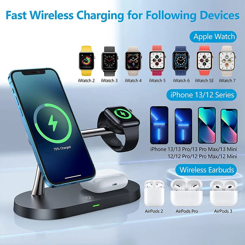 3 in 1 Wireless Charger Stand for iPhone 16/15/14/13/12 Apple Watch 7/6/5/4 AirPods 3/2 pro Fast Charging Station with LED Indicator