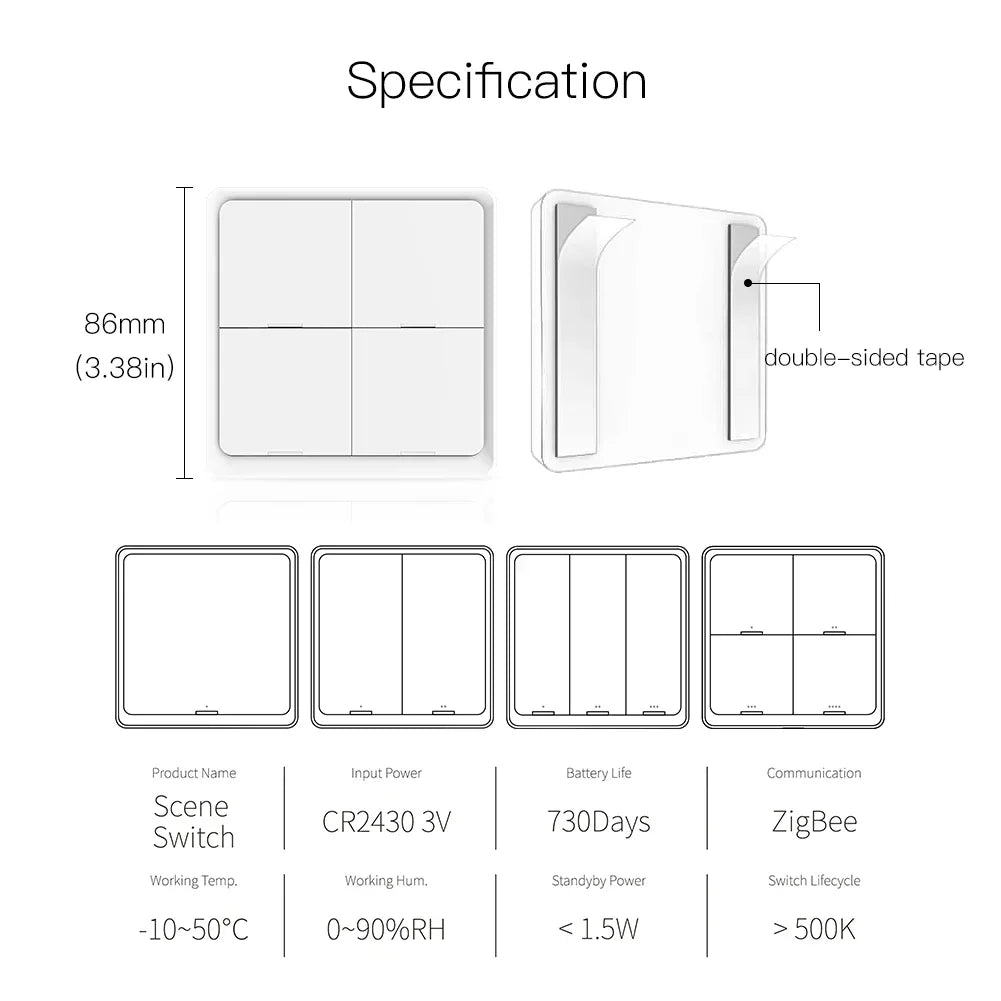 Tuya MOES 4 Gang Tuya ZigBee Wireless Scene Switch