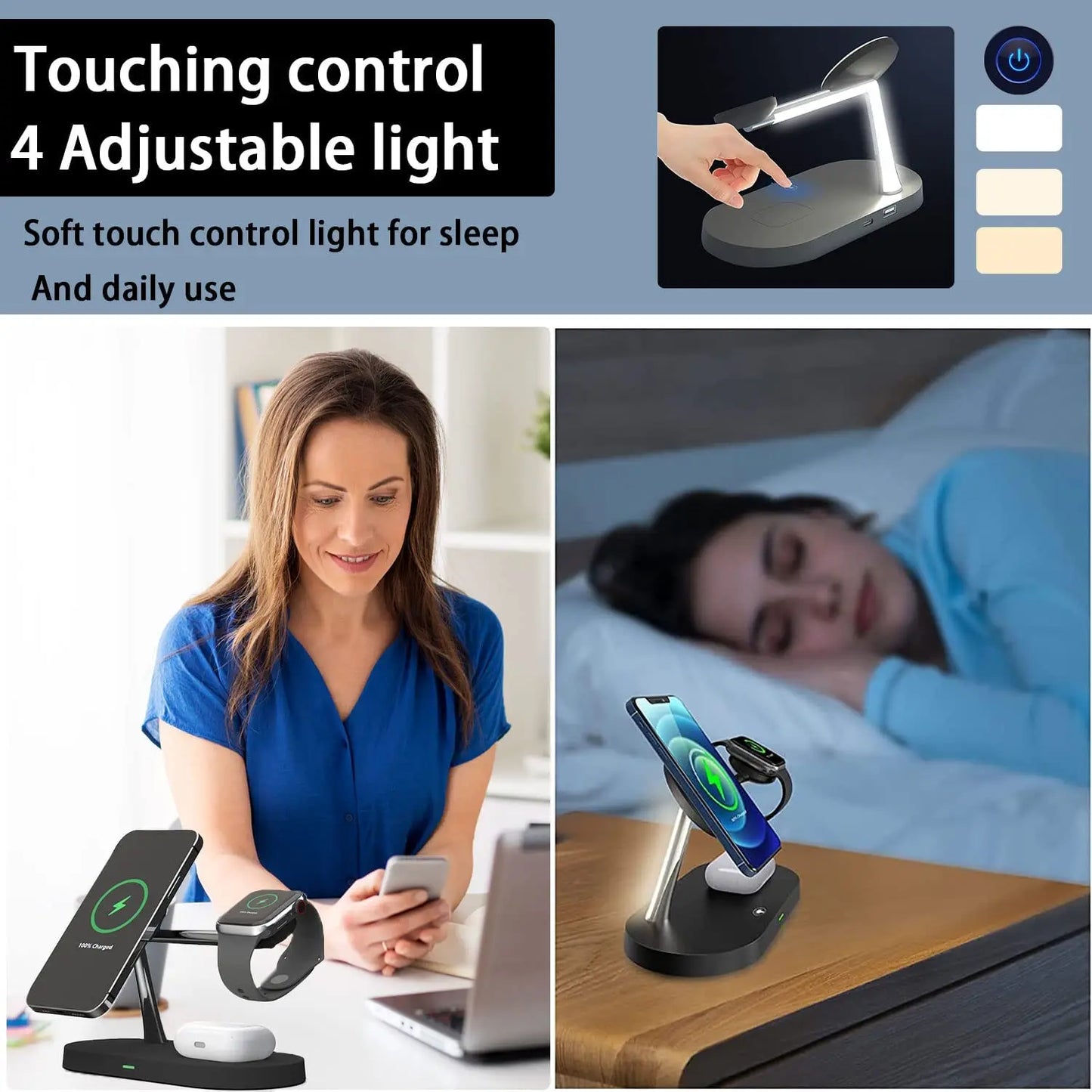 3 in 1 Wireless Charger Stand for iPhone 16/15/14/13/12 Apple Watch 7/6/5/4 AirPods 3/2 pro Fast Charging Station with LED Indicator