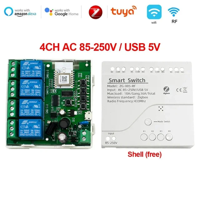 Tuya Zigbee 5-265V RF 4CH R3 Pro 4 Channel Relay