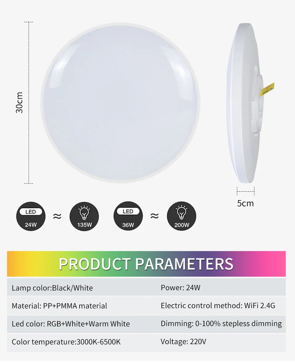 Tuya Smart WiFi Ceiling Light 24W 220V RGB