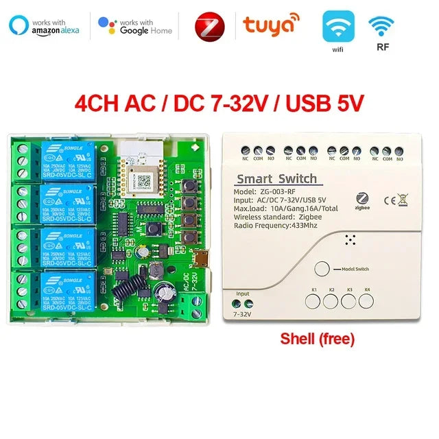 Tuya Zigbee 5-265V RF 4CH R3 Pro 4 Channel Relay