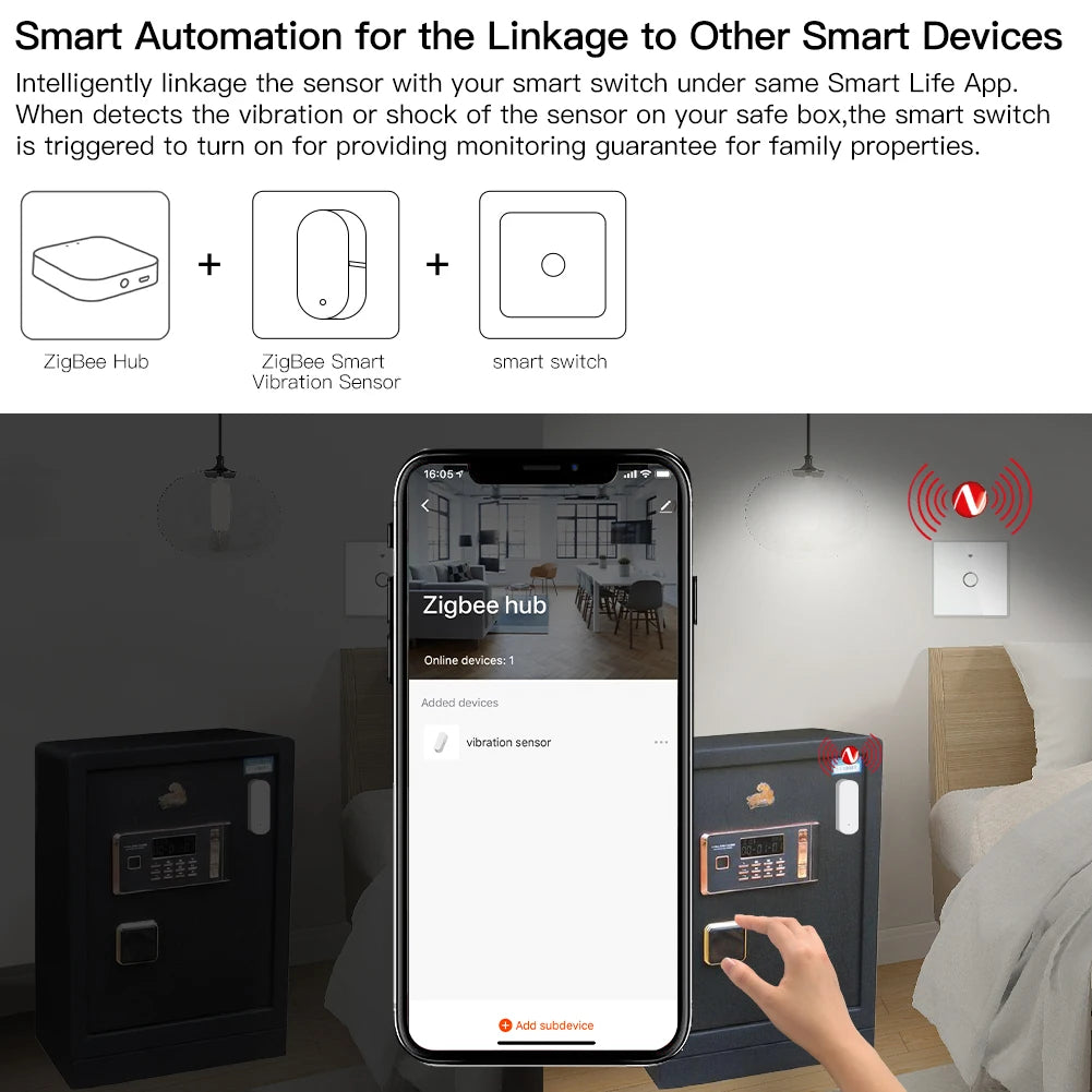 Tuya MOES Zigbee Smart Vibration Sensor Detection