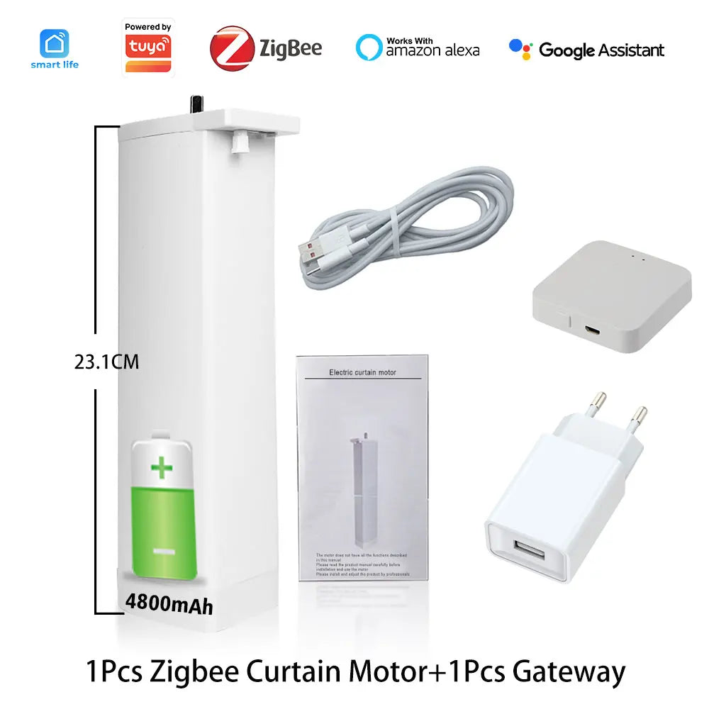 Tuya Battery Electric Curtain Motor Wired Free ZigBee Automatic Motorized Curtain