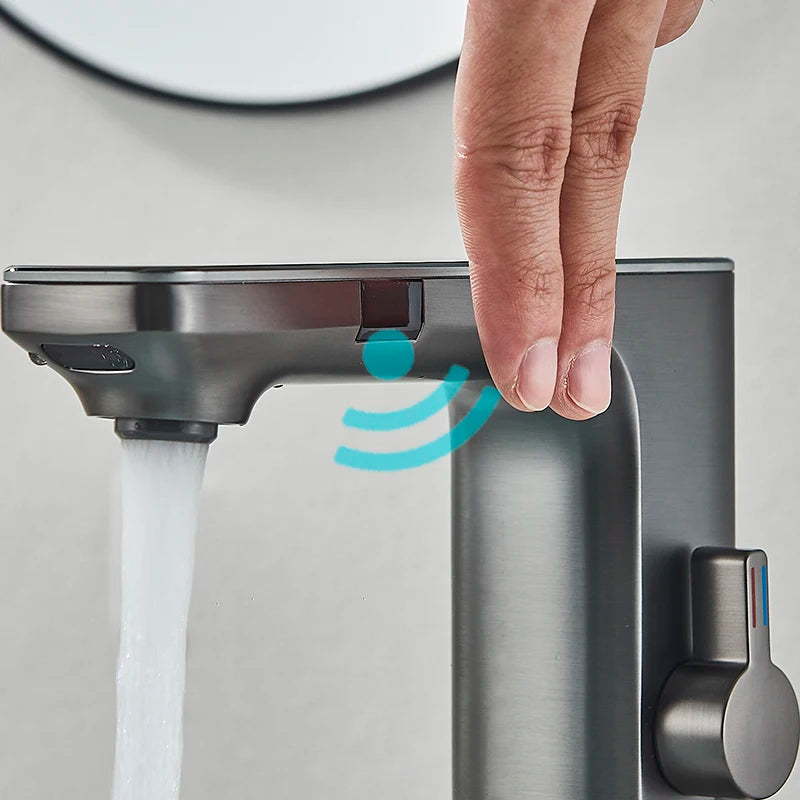 Luxury Smart LCD Dual Sensor Faucet  Cold Hot Water Mixer Bathroom Sink Tub Tap