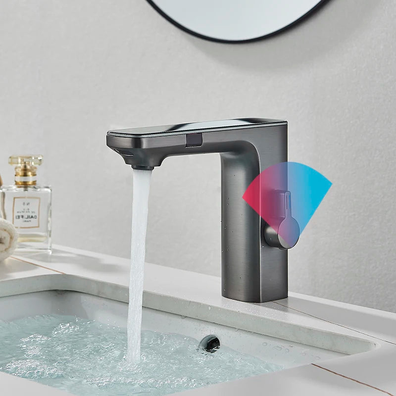 Luxury Smart LCD Dual Sensor Faucet  Cold Hot Water Mixer Bathroom Sink Tub Tap