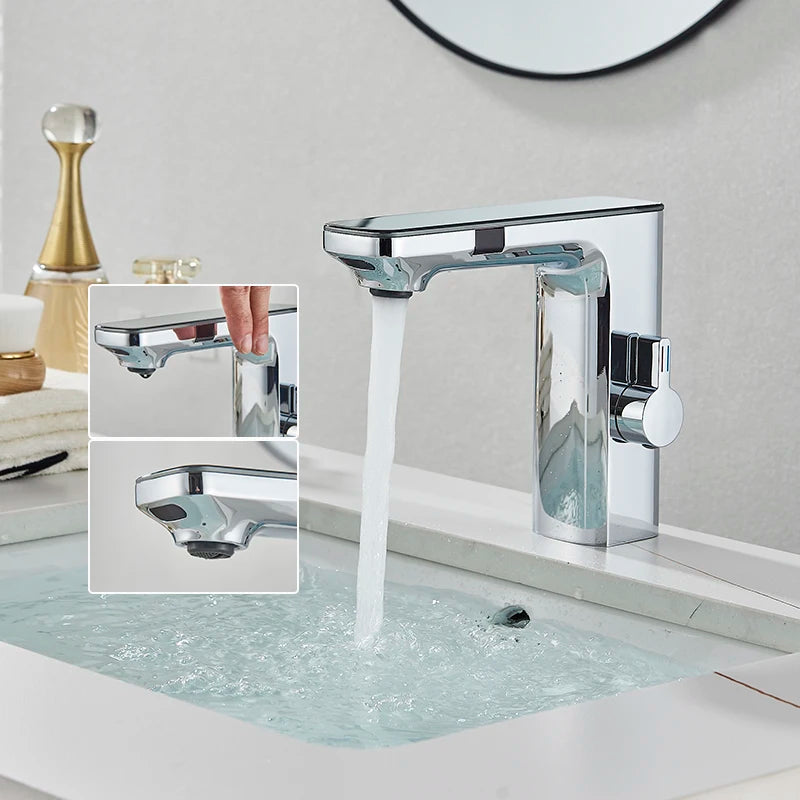 Luxury Smart LCD Dual Sensor Faucet  Cold Hot Water Mixer Bathroom Sink Tub Tap