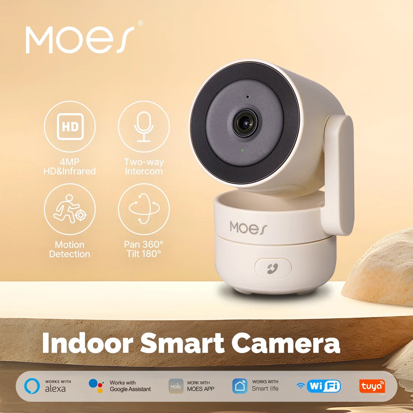 Tuya MOES WiFi Indoor Pan/Tilt Smart Security Camera 4MP HD – Infrared Night Vision – Motion & Sound Detection – Panoramic Patrol – Alexa & Google Compatible