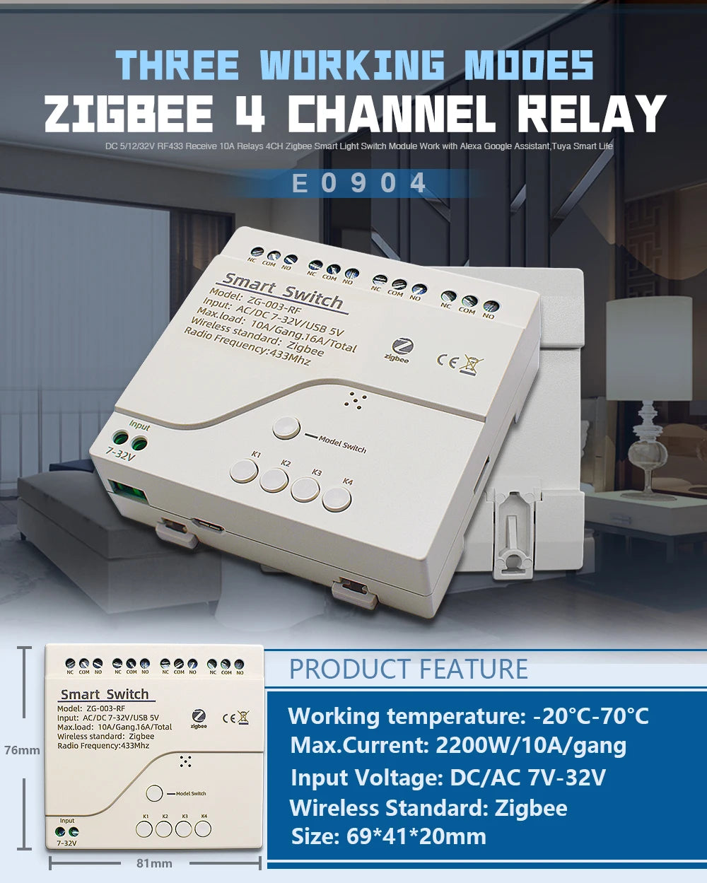 Tuya Zigbee 5-265V RF 4CH R3 Pro 4 Channel Relay