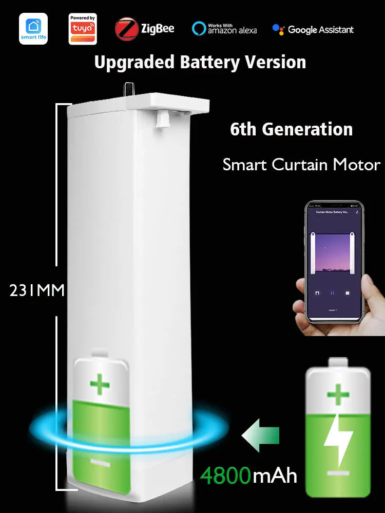 Tuya Battery Electric Curtain Motor Wired Free ZigBee Automatic Motorized Curtain