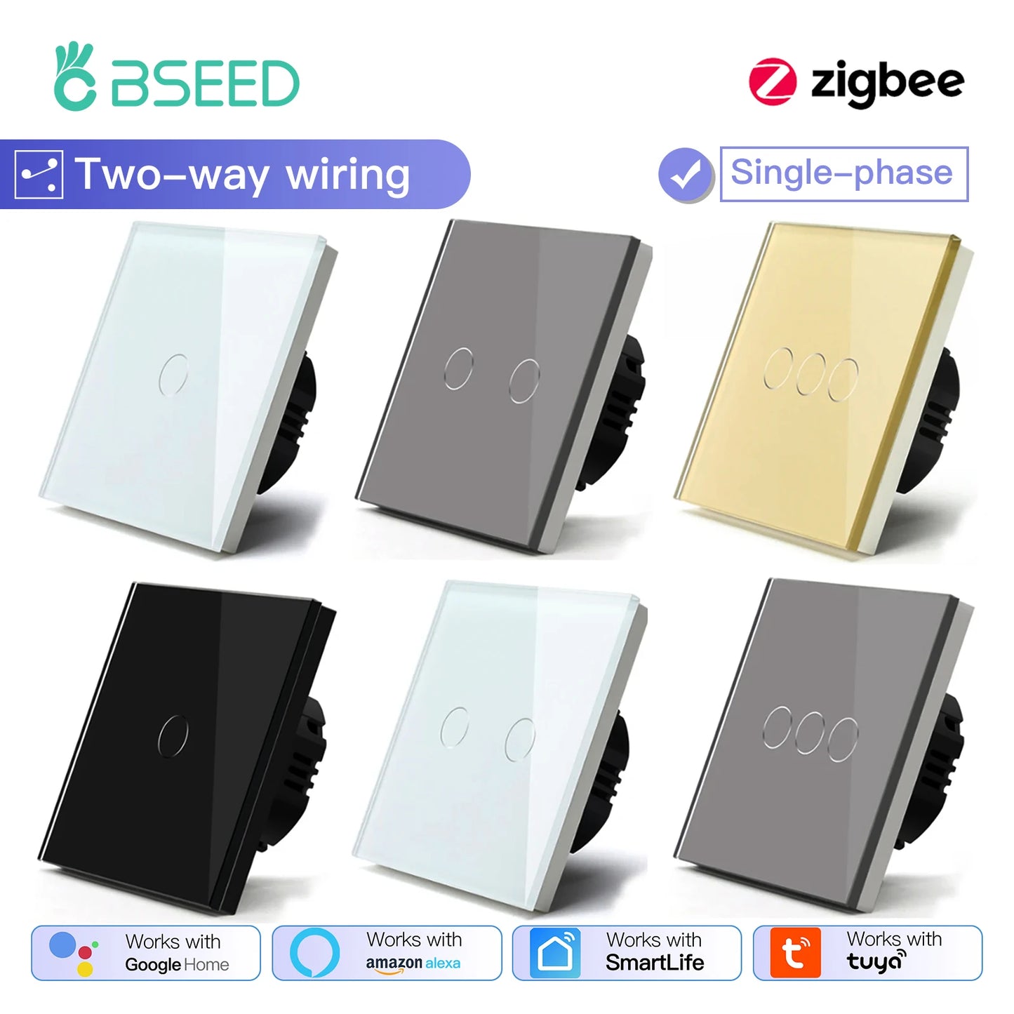 Tuya BSEED Zigbee Switches Smart Touch Light Switche No Neutral Wire Required