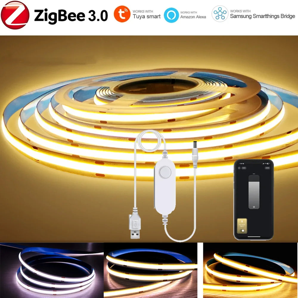 Tuya COB LED Strip Light Warm White Flexible Dimmable Lights 320leds/m