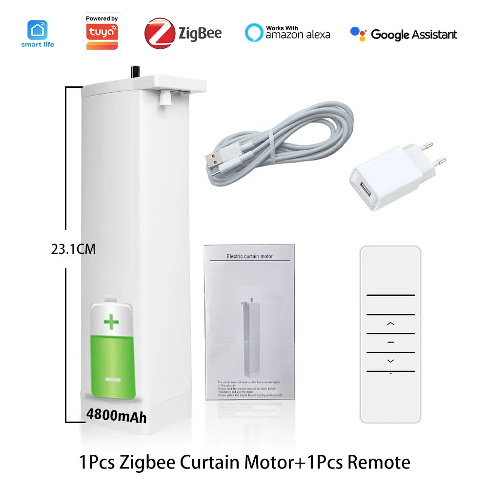 Tuya Battery Electric Curtain Motor Wired Free ZigBee Automatic Motorized Curtain