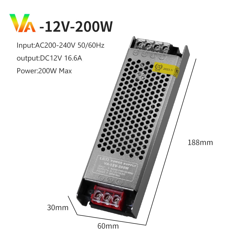 Semi-Filled Glue LED Power Supply Driver AC200-240V to DC 12V 24V Lighting Transformer 60W-400W for LED Strips