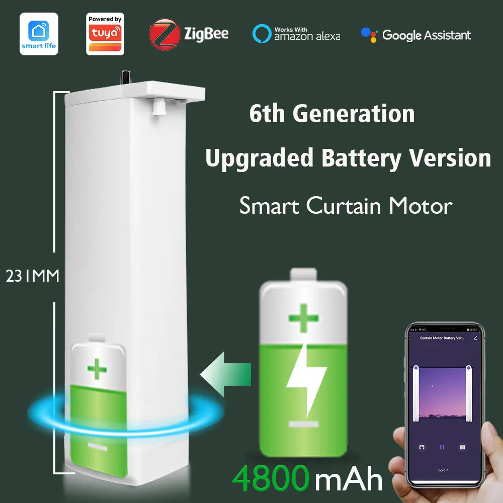 Tuya Battery Electric Curtain Motor Wired Free ZigBee Automatic Motorized Curtain