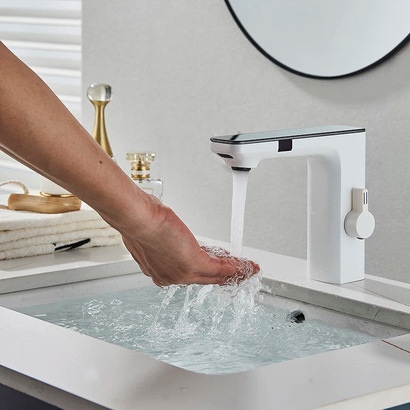 Luxury Smart LCD Dual Sensor Faucet  Cold Hot Water Mixer Bathroom Sink Tub Tap