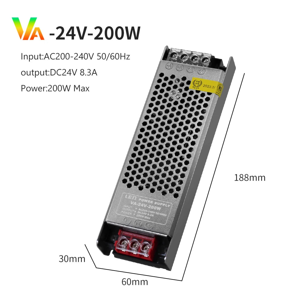 Semi-Filled Glue LED Power Supply Driver AC200-240V to DC 12V 24V Lighting Transformer 60W-400W for LED Strips