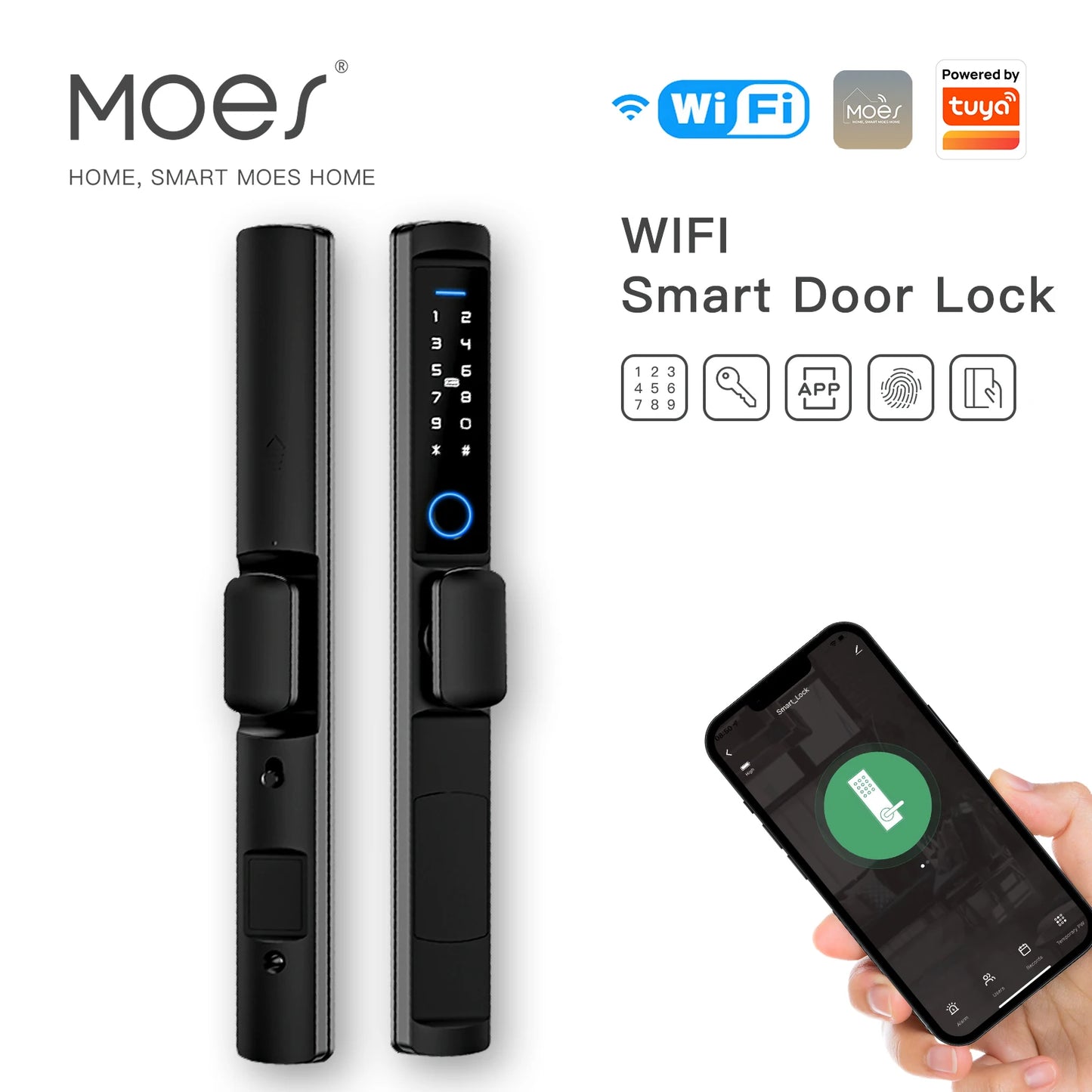 Tuya MOES WiFi Smart Narrow Side Fingerprint Coded Door Lock