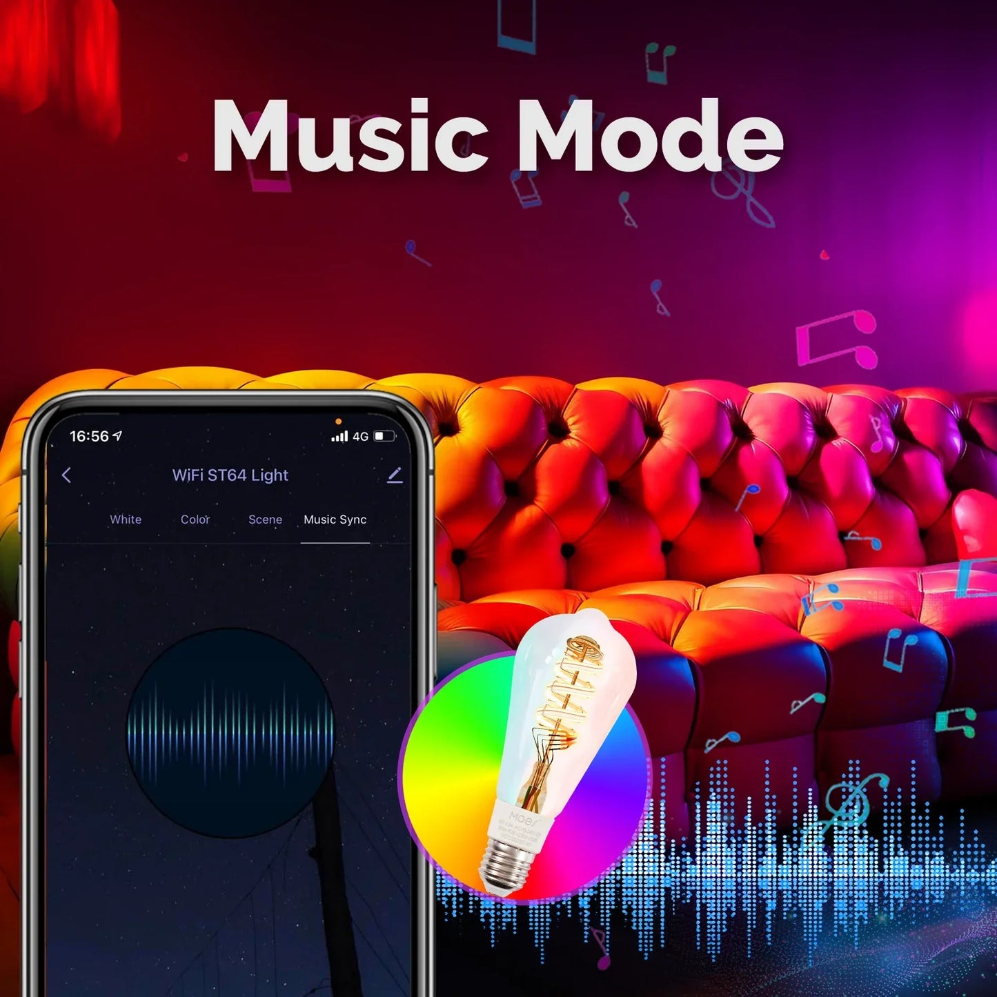 MOES Tuya WiFi Smart ST64 Edison LED Light Bulbs 16 Million RGB Color Changing 2700K-6500K Dimmable Work with Alexa/Google Home