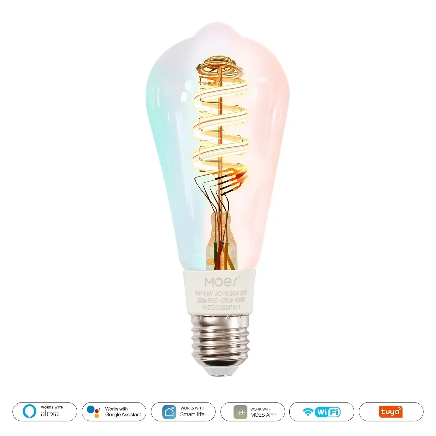 MOES Tuya WiFi Smart ST64 Edison LED Light Bulbs 16 Million RGB Color Changing 2700K-6500K Dimmable Work with Alexa/Google Home