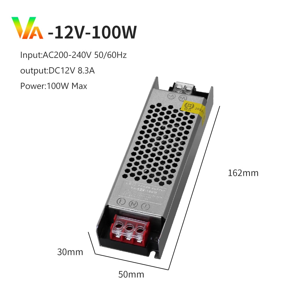 Semi-Filled Glue LED Power Supply Driver AC200-240V to DC 12V 24V Lighting Transformer 60W-400W for LED Strips
