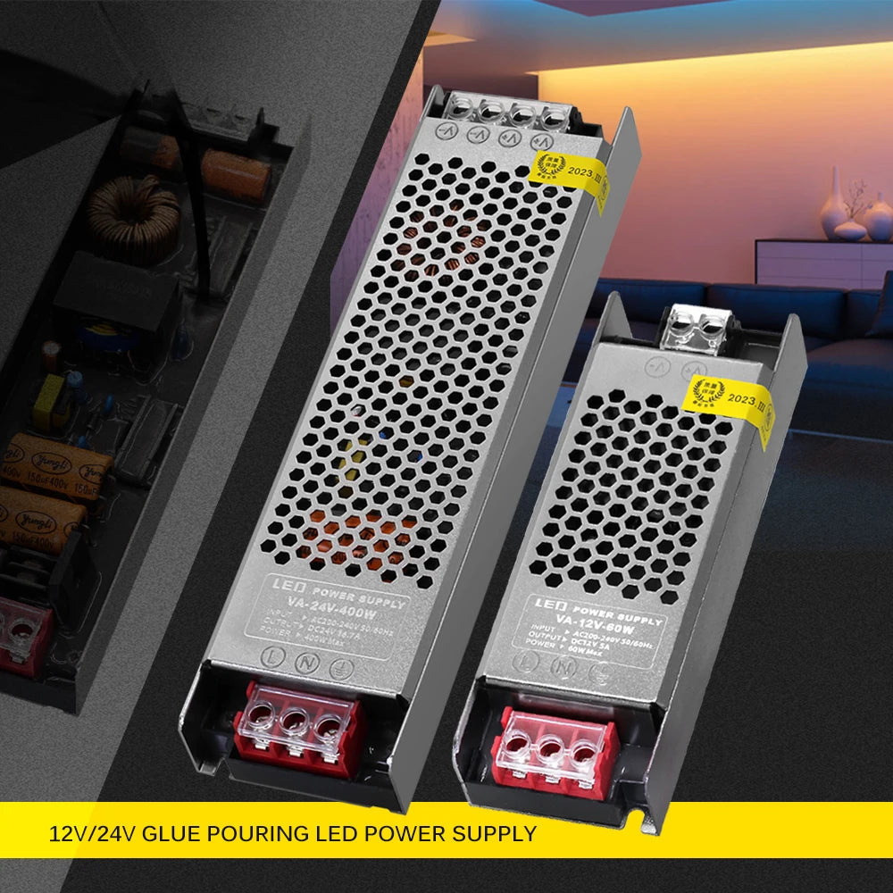 Semi-Filled Glue LED Power Supply Driver AC200-240V to DC 12V 24V Lighting Transformer 60W-400W for LED Strips