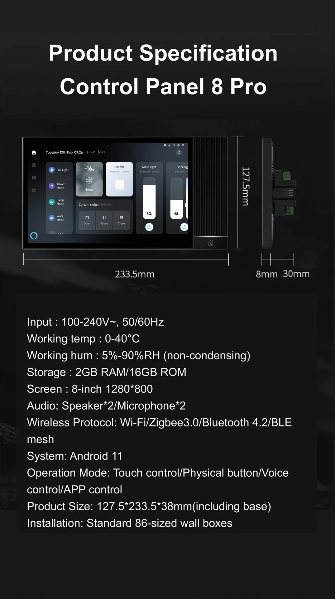 Tuya  8 Inch Smart Home Central Control Panel 8 Pro Android 11