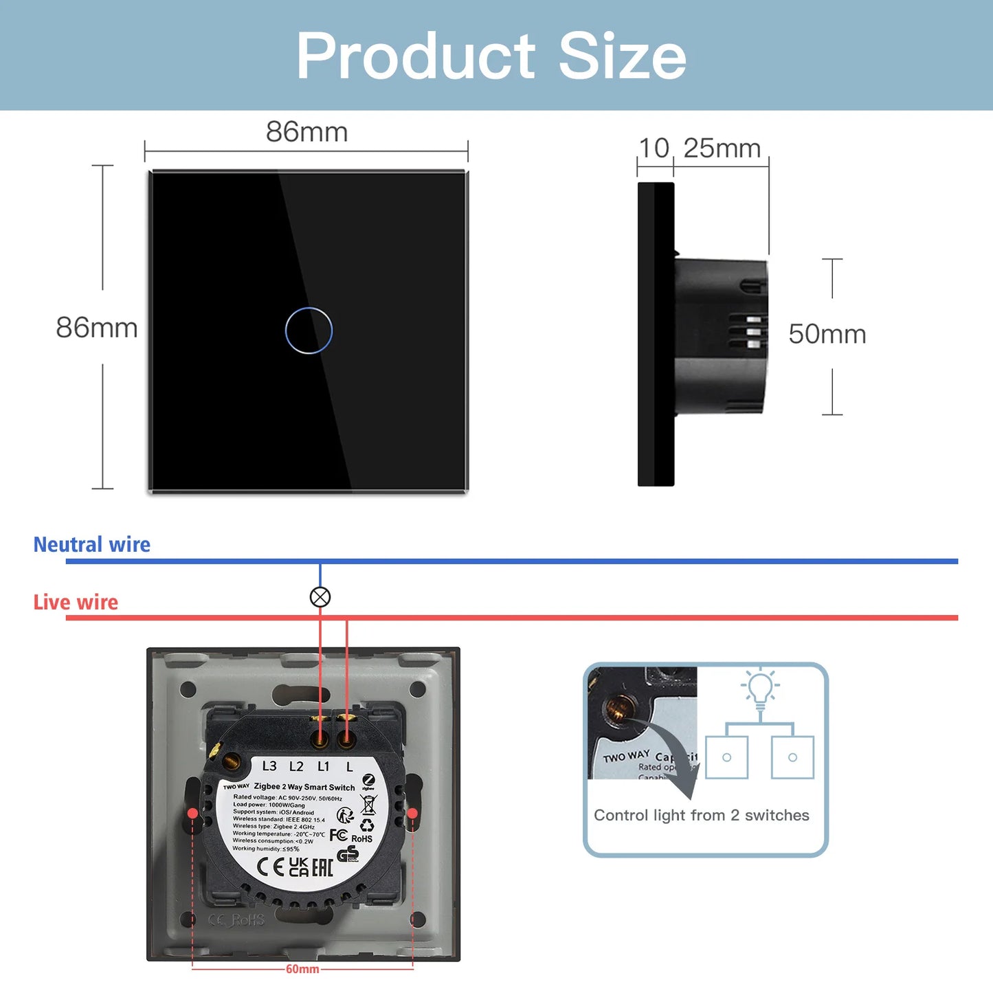 Tuya BSEED Zigbee Switches Smart Touch Light Switche No Neutral Wire Required