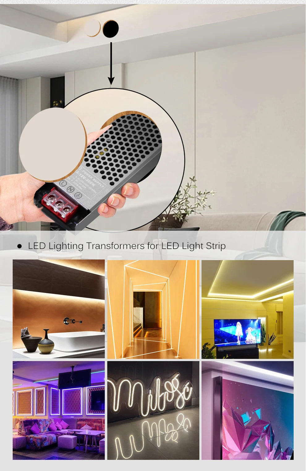 Semi-Filled Glue LED Power Supply Driver AC200-240V to DC 12V 24V Lighting Transformer 60W-400W for LED Strips