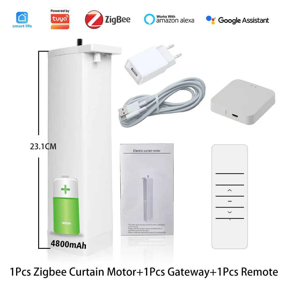 Tuya Battery Electric Curtain Motor Wired Free ZigBee Automatic Motorized Curtain
